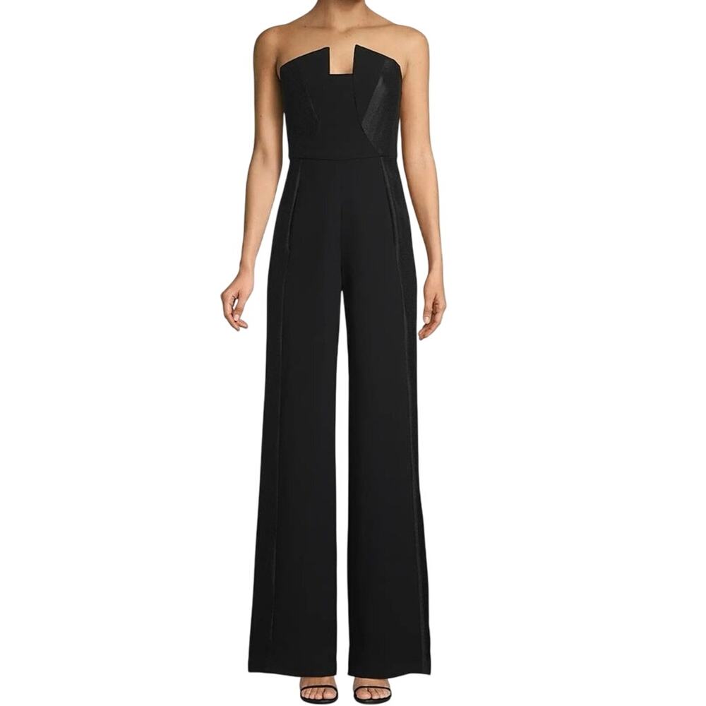 BLACK HALO Lena Strapless Black Tonal Jumpsuit - Sz 6